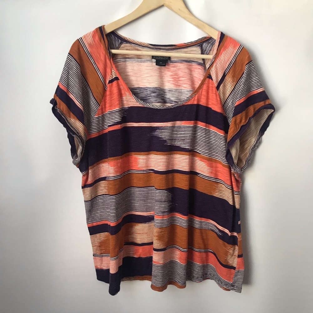 Lucky Brand Purple Orange Stripe Tee Shirt